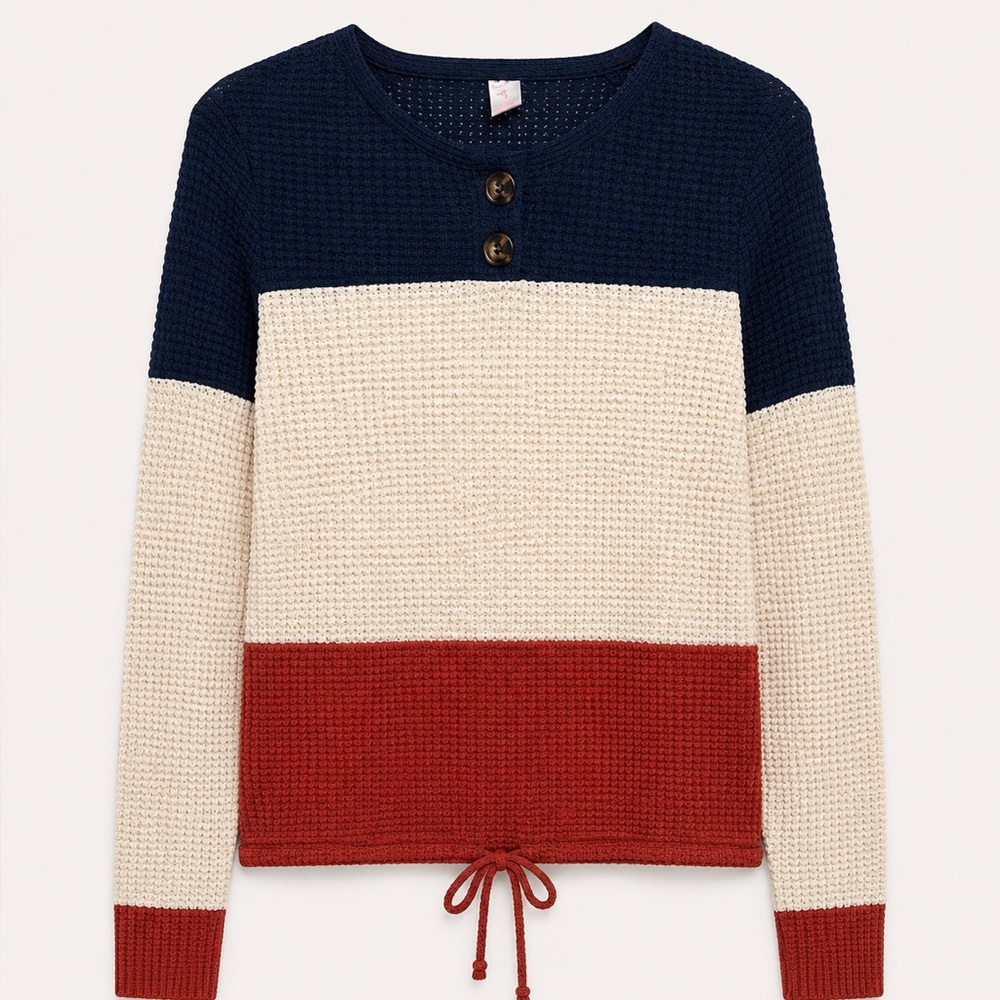 No Boundaries Colorblock Crewneck Sweater - Navy, Cream, Rust